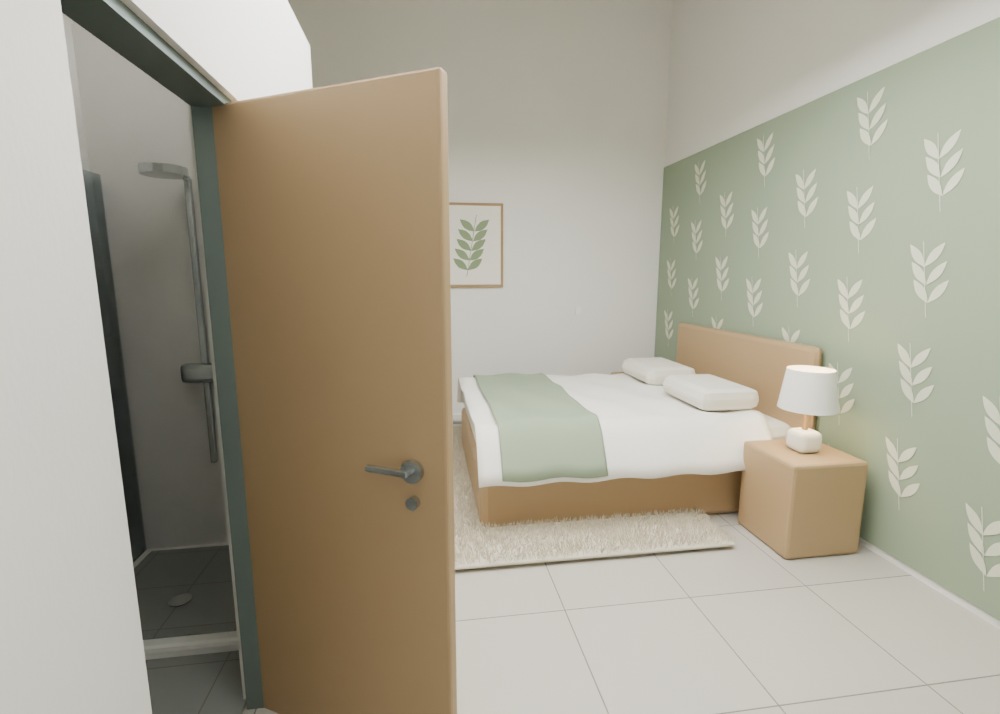 From the doorway — proposed bedroom decor with a view into the en-suite