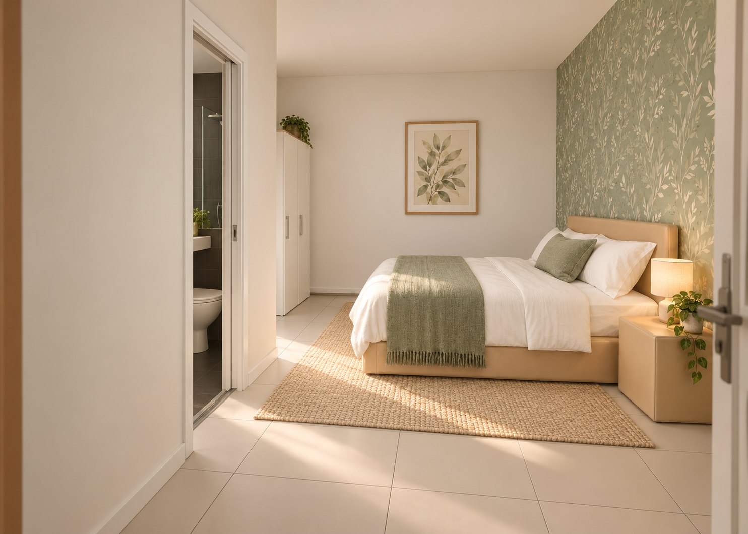 From the doorway — proposed bedroom decor with a view into the en-suite