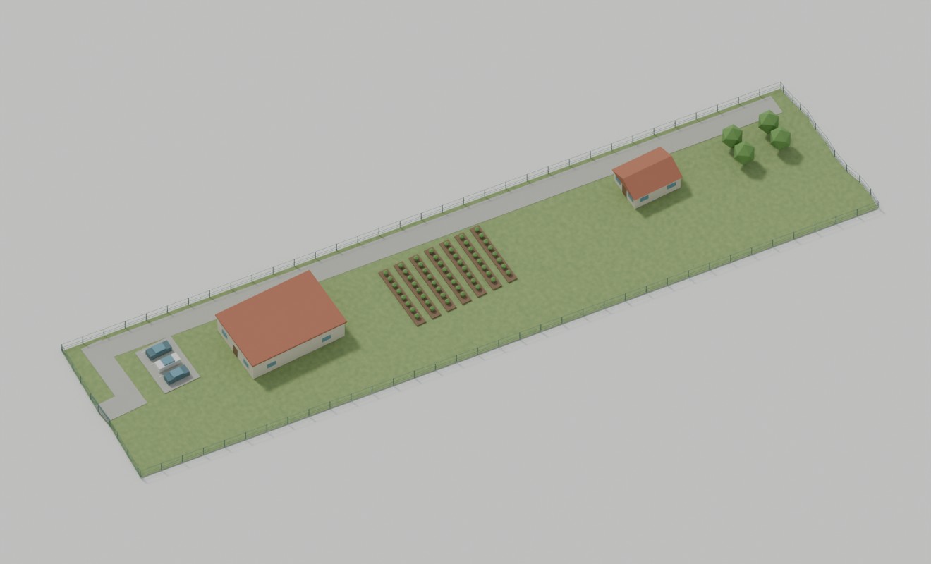 Plot 4: Nursery & growing concept using the model’s actual 137 metre depth and traced boundary