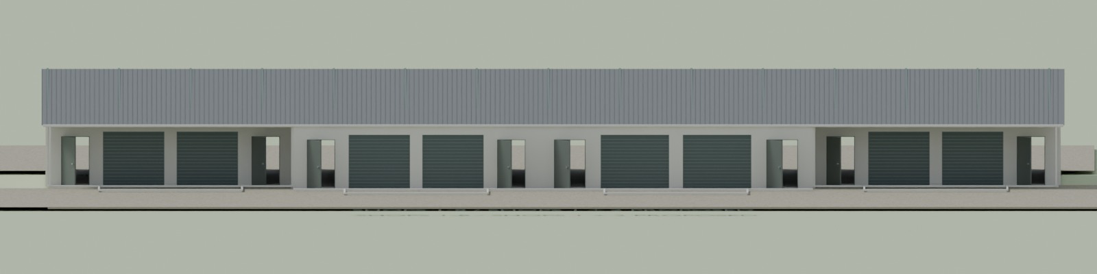 Front view from the Blender model, first block: Shops 1 to 8