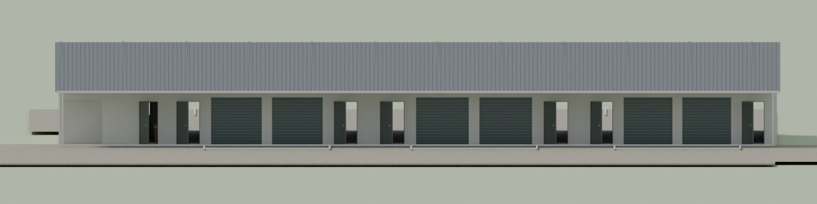 Front view from the Blender model, second block: Shops 9 to 14